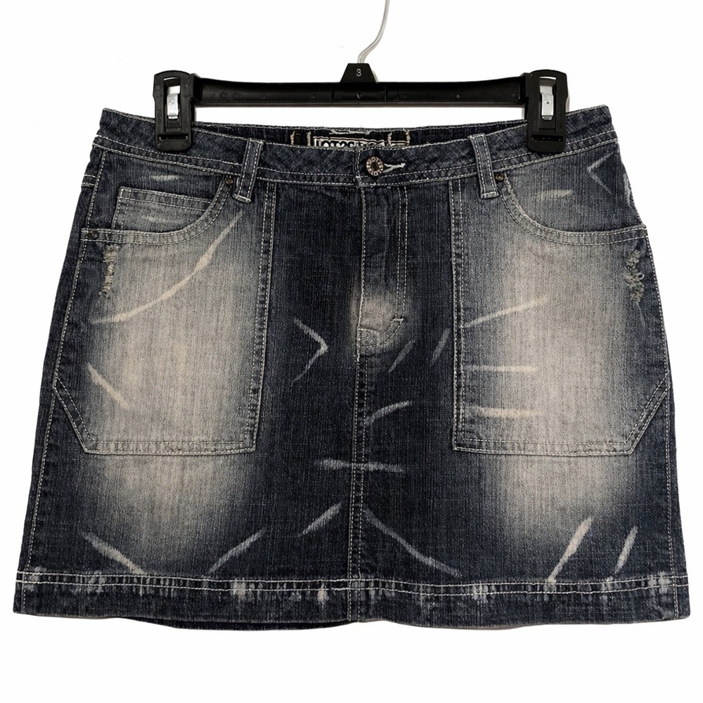 LOT 29 Y2K Denim Mini Skirt Medium M Distressed Blue Jean Low Rise Streetwear